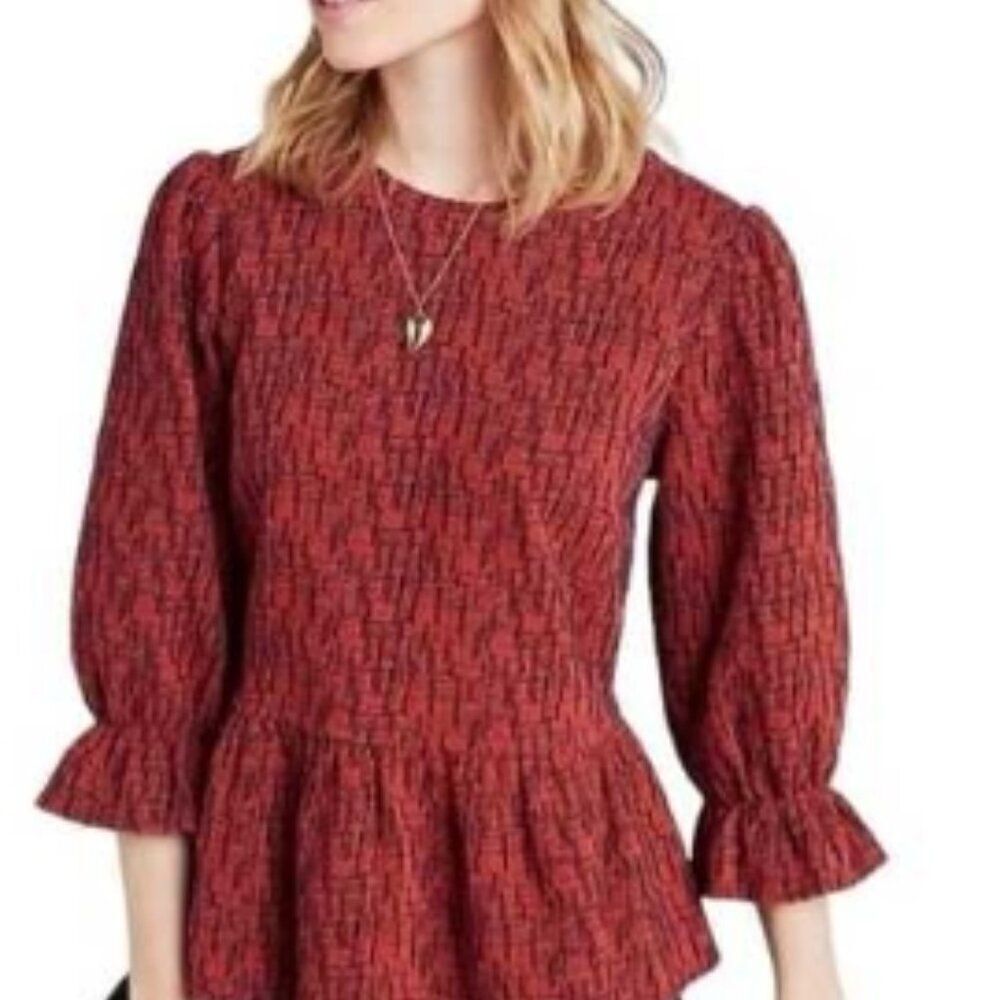 Anthropologie Ro & De Red & Blue Perette Peplum Long Sleeve in Size SP